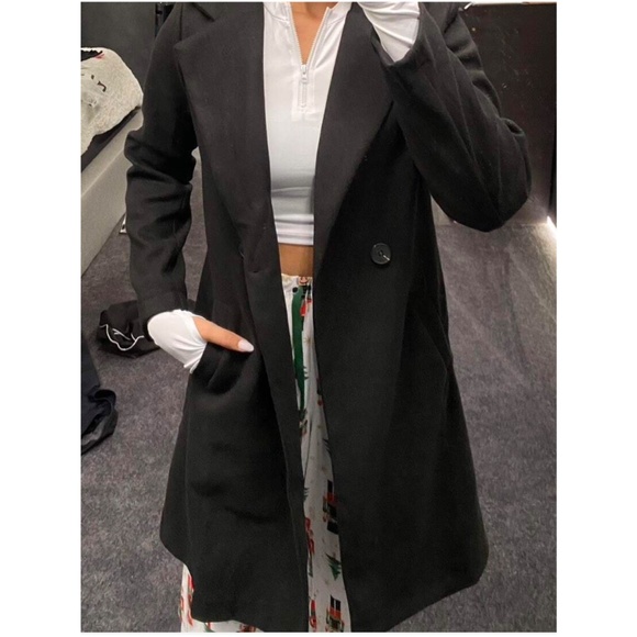 Classic Solid Double Breasted Button Knee Length Jacket Coat - Picture 3 of 7